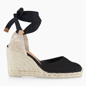 Castaner Black Espadrille Wedge with Ankle Tie